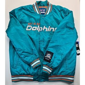 Miami Dolphins NFL Satin Bomber Jacket Ultra Game Mens Size L New With Tags
